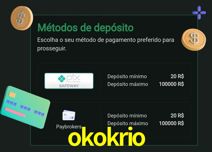O cassino okokrio oferece uma grande variedade de métodos de pagamento